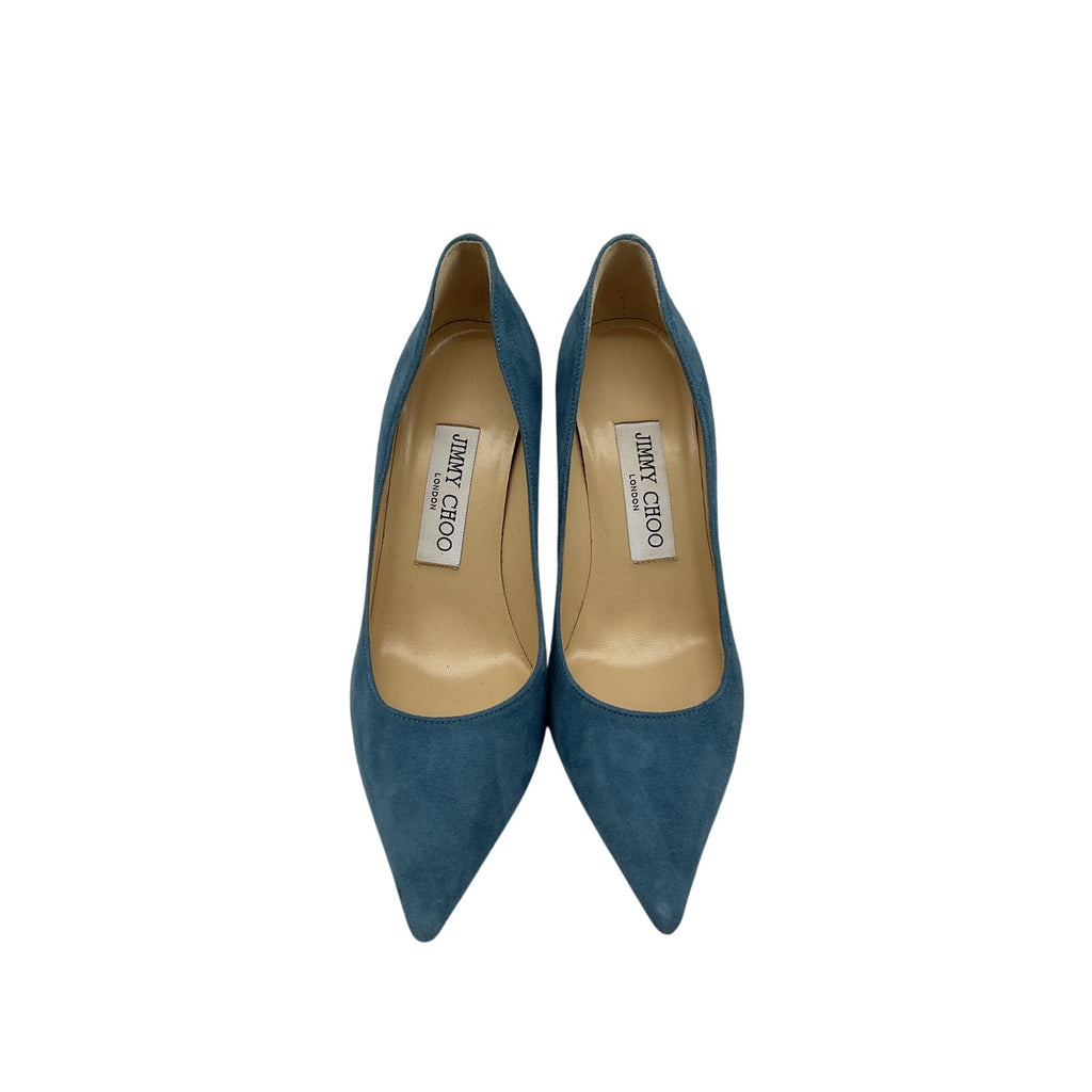Jimmy Choo 'Agnes' Blue Suede & Leather Heels Size 34.5