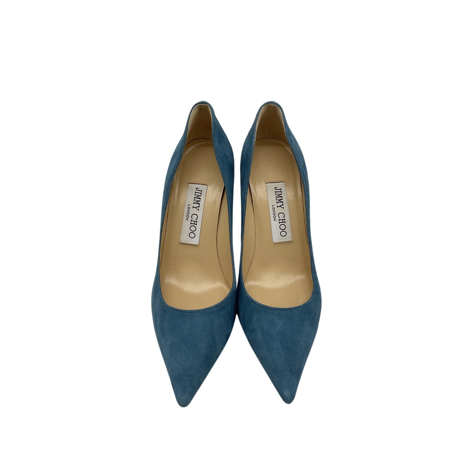 Jimmy Choo 'Agnes' Blue Suede & Leather Heels Size 34.5