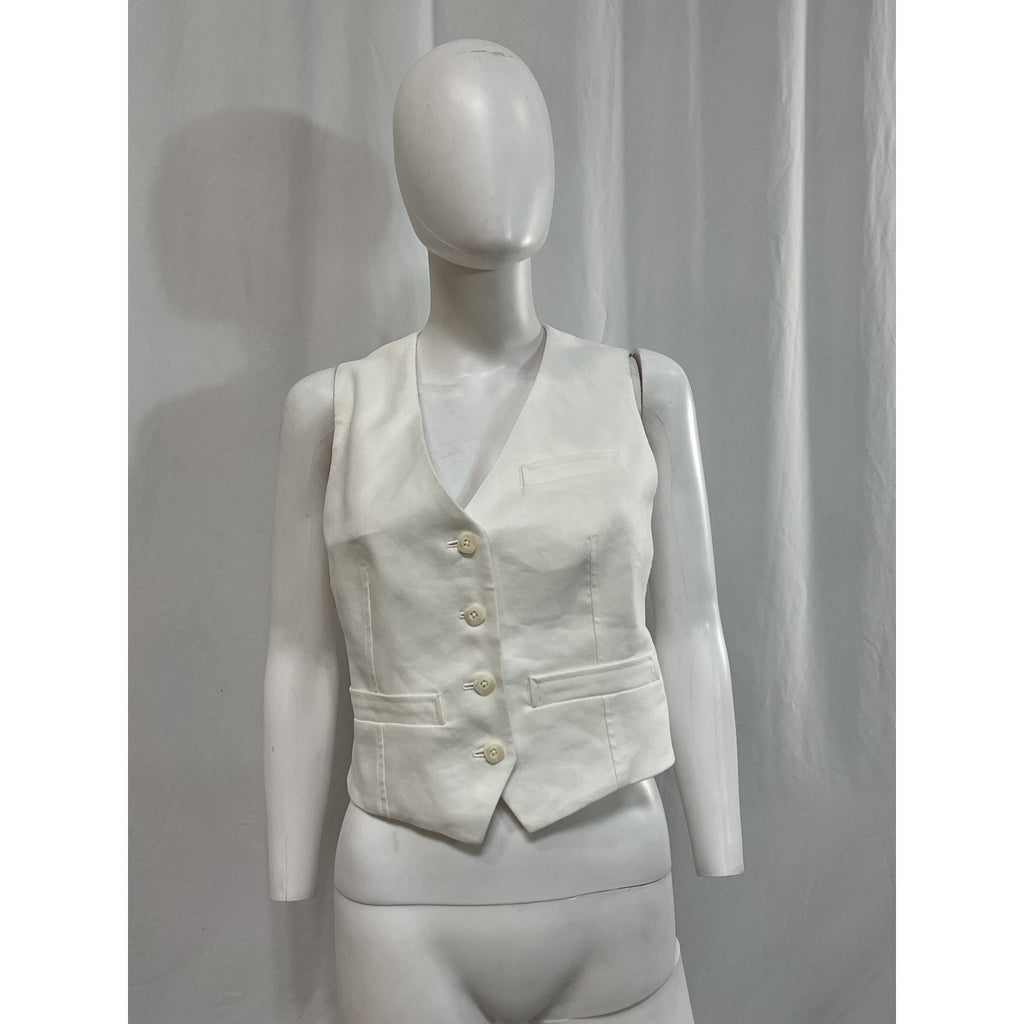 Veronica Beard 'Bennett' White Twill-Linen Vest Size 4 - NWT