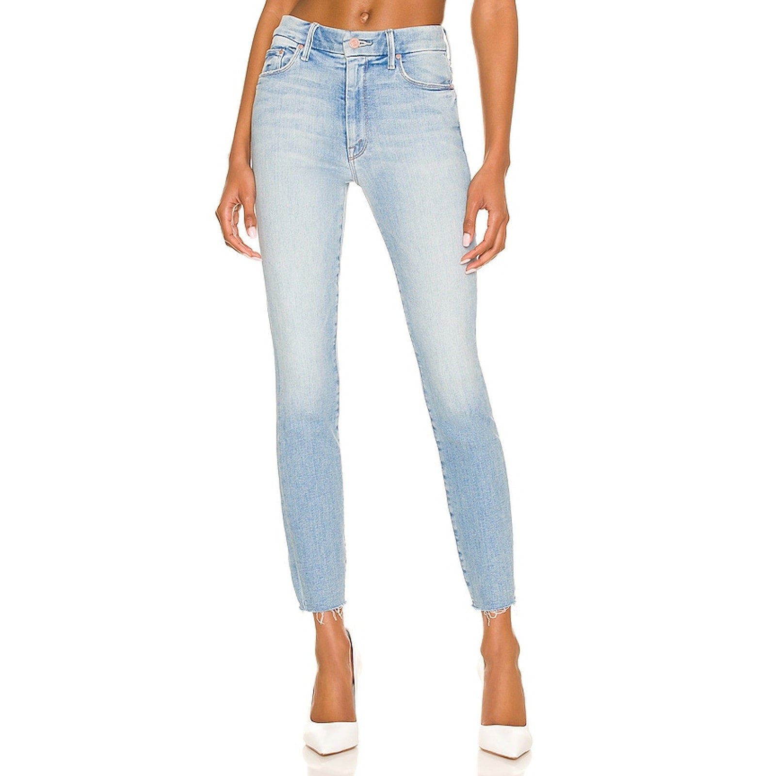 Mother High Waisted Blue Cotton Looker Ankle Fray Size 23