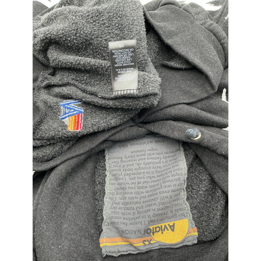 Aviator Nation Black Cotton Bolt Stitch Repeat Relaxed Pullover Hoodie With Pocket Zippers Size XS
