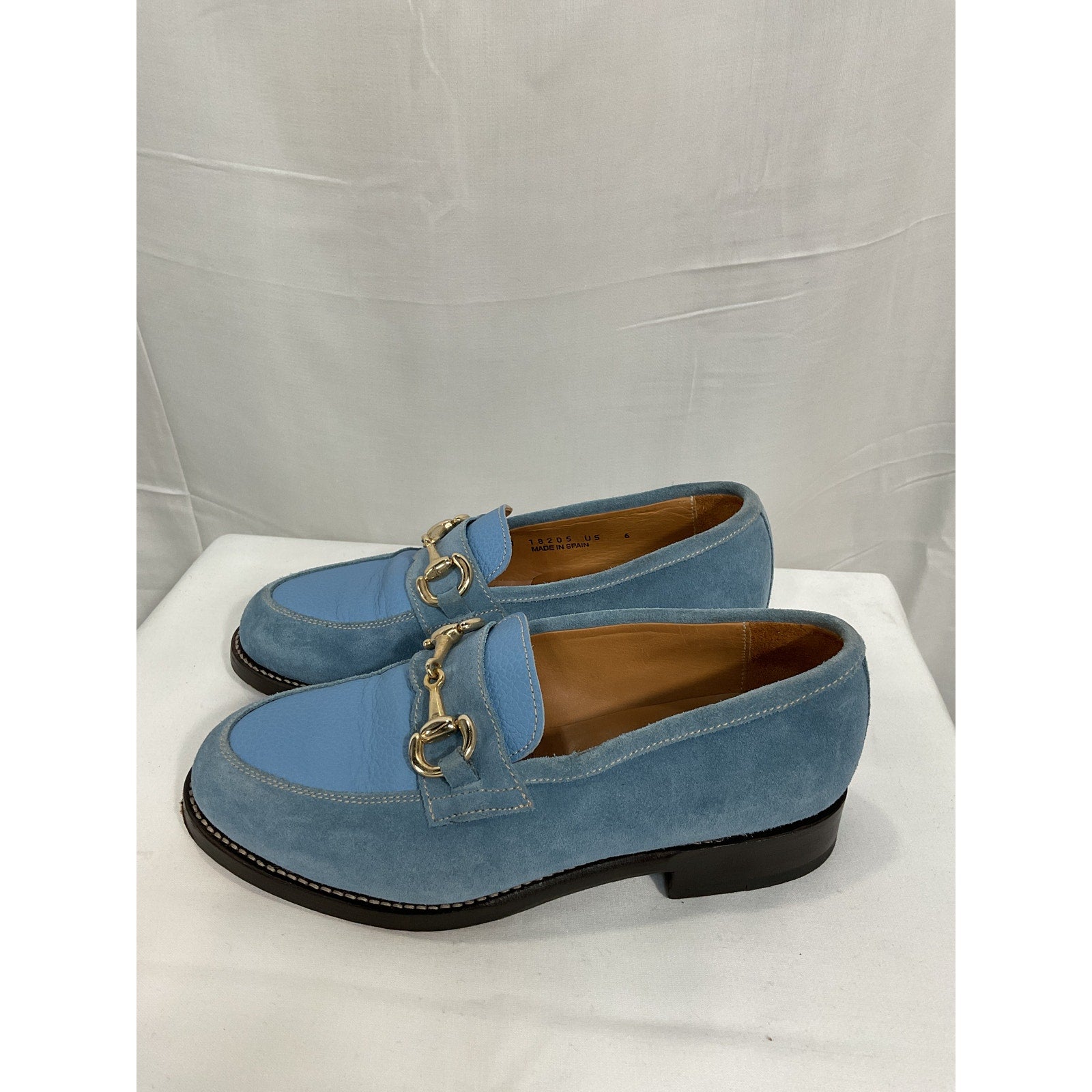 Sporty & Rich 'The Penny' Blue Leather Suede Loafer Size 6