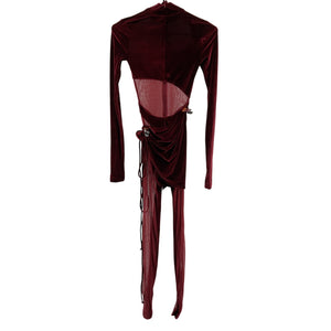 Laquan Smith Draped Oxblood Linear Catsuit Size XS