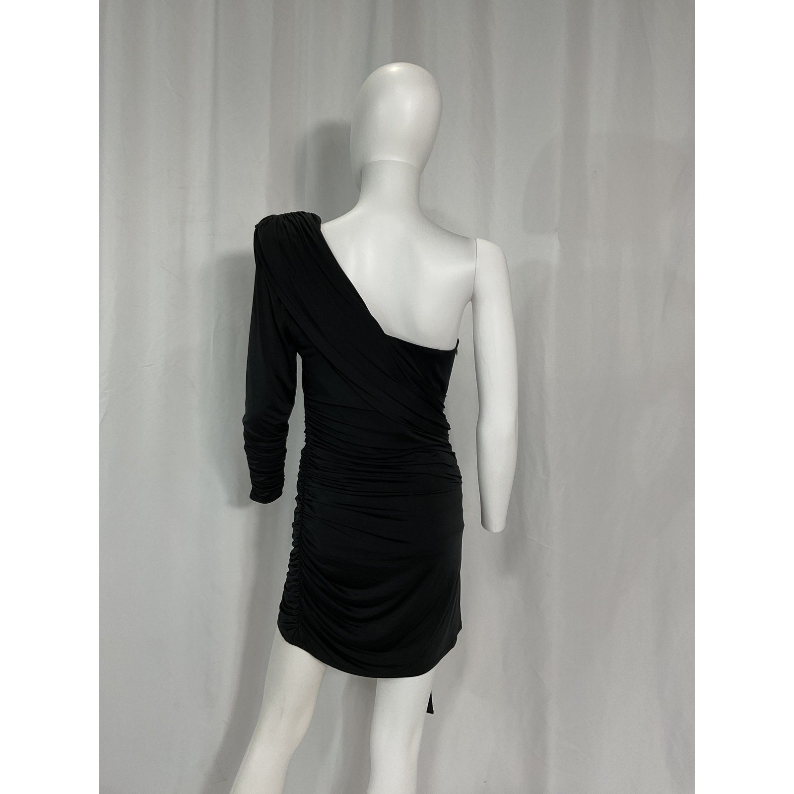 Michael Costello 'Carmen' Black Padded Shoulder Ruched Dress Size M - NWT