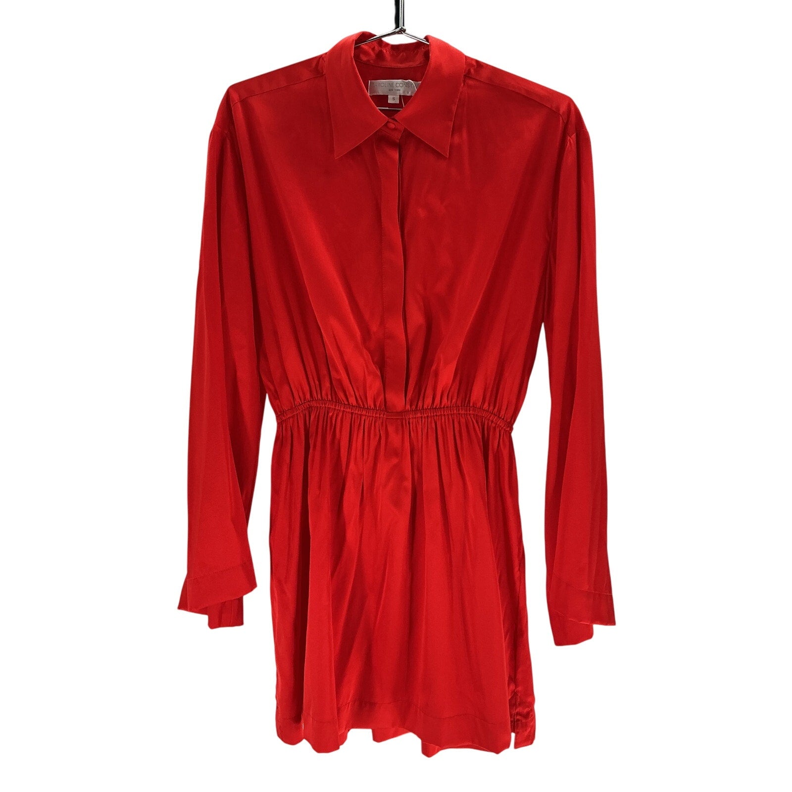 Caroline Constas 'Aesha' Red Silk Bell Sleeve Mini Shirt Dress Size S