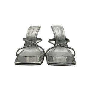 Amina Muaddi Metallic Silver Adriana Heeled Sandals Size 6