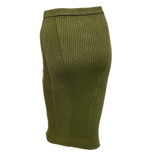 Retrofête Ribbed Metallic Military Green Posie Skirt Size Small