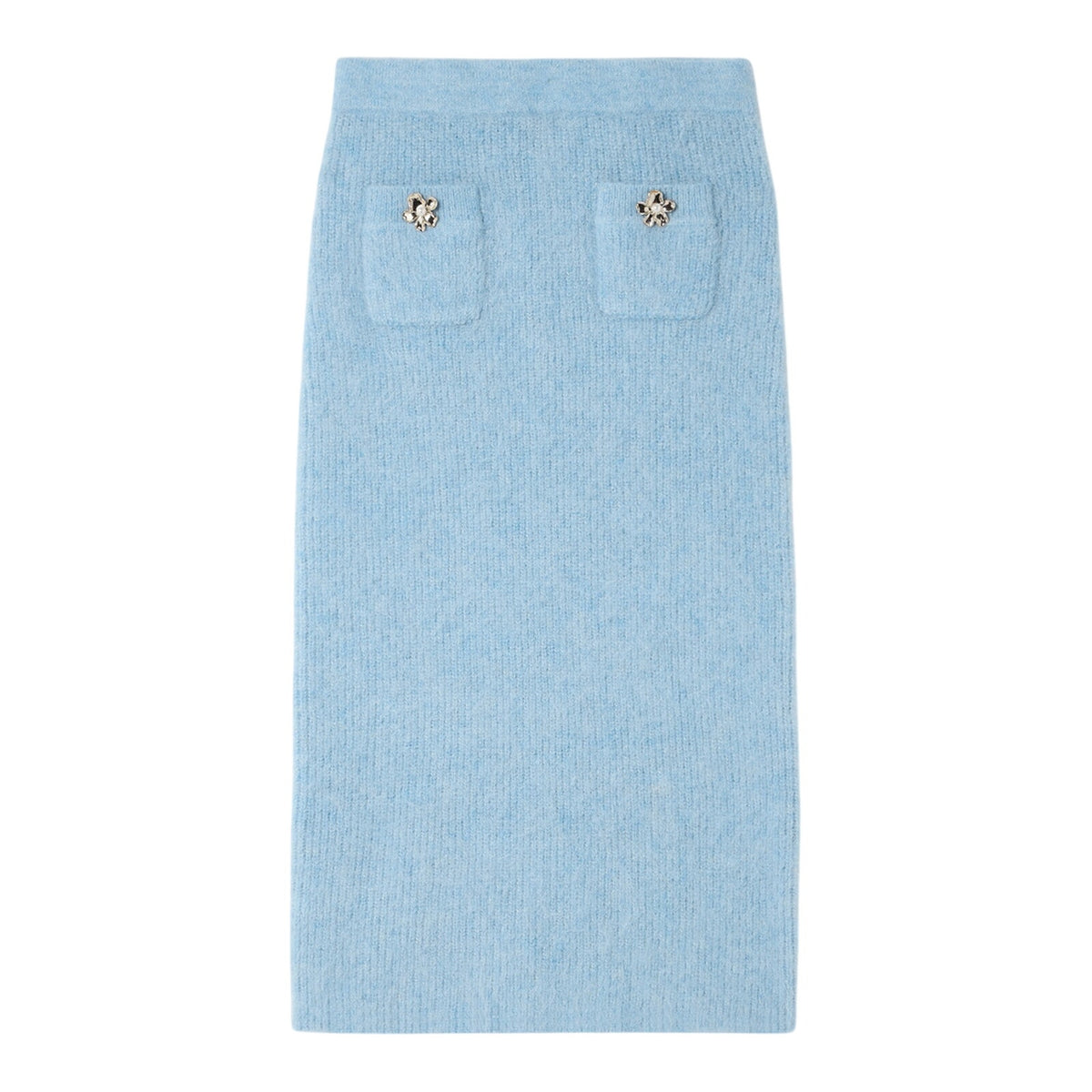 Self-Portrait Embellished Metallic Blue Midi Skirt Size Small