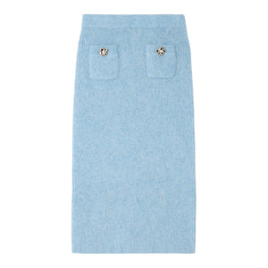 Self-Portrait Embellished Metallic Blue Midi Skirt Size Small