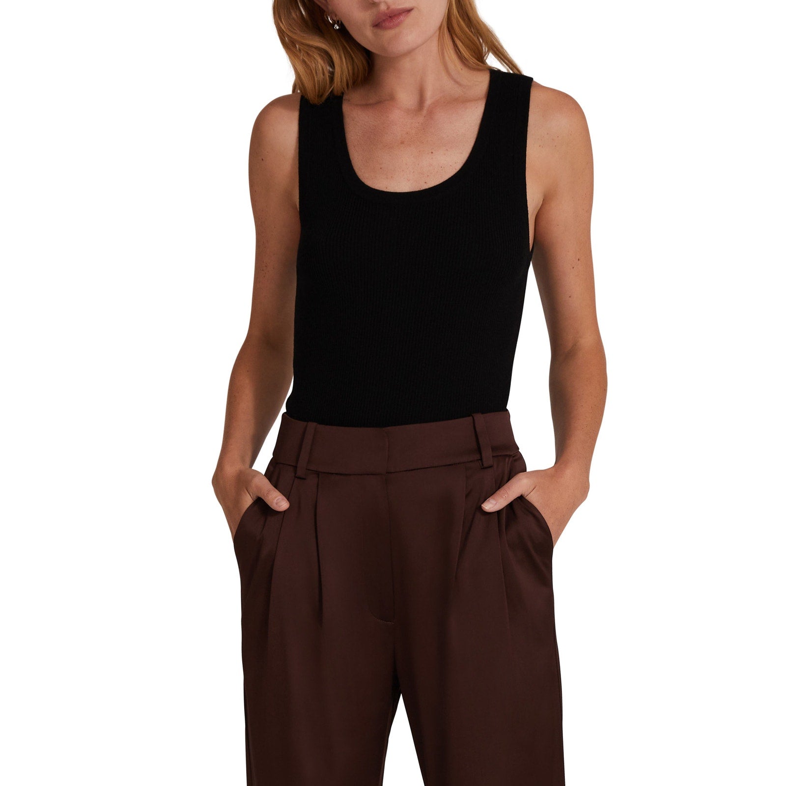 Favorite Daughter Black 'The Take It Easy' Merino Wool Rib Scoop Neck Tank Top Size S