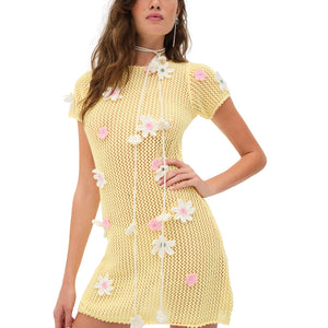 For Love & Lemons Crocheted Yellow Walker Dress Size M
