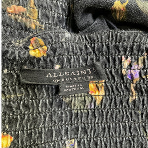 Allsaints Smocked Black Martha Mutare Top Size 4