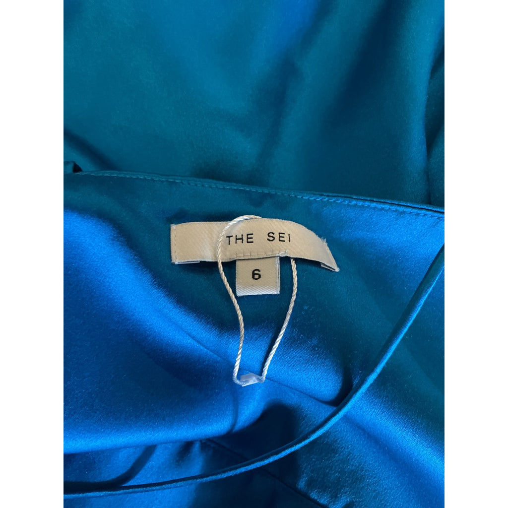 The Sei Asymmetrical 'Bandeau' Blue Silk Dress Size 6