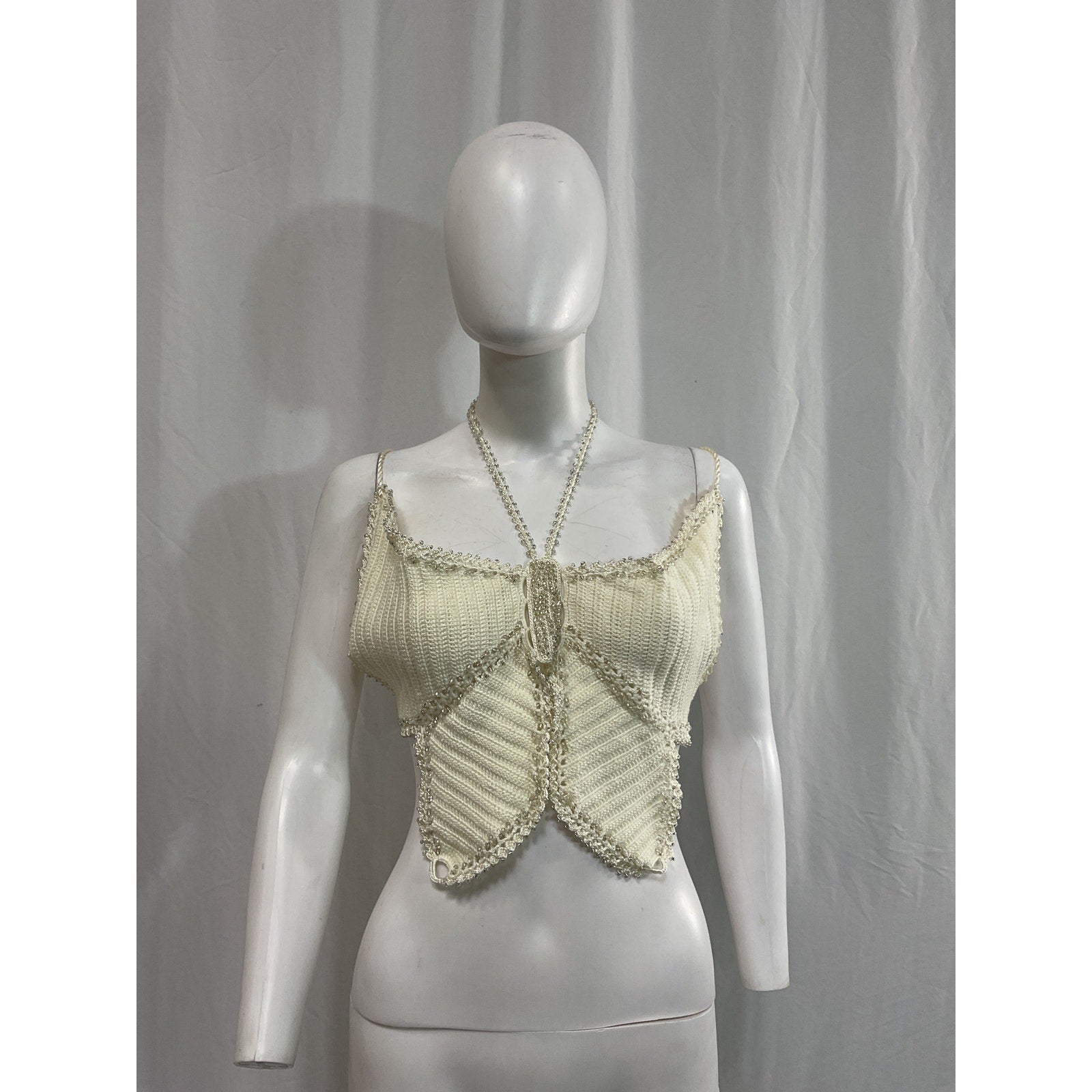 My Beachy Side 'Crochet' White Butterfly Open Back Top Size M