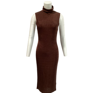 Gauge81 Metallic Brown Flora Turtleneck Midi Dress Size EU 38 / US 6