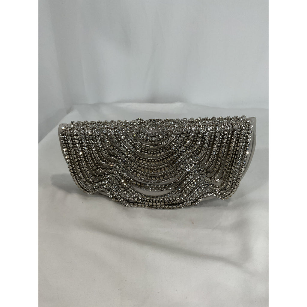 Cult Gaia 'Lael' Grey Crystal Embellished Lamb Leather Clutch Size OS