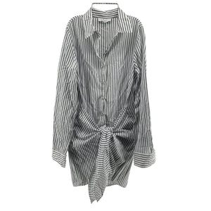 L'Academie Tie-Front Indigo Stripe Cloudline Shirtdress Size S