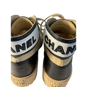 Chanel Leather Tan Platform High Top Sneakers Size 36.5 EU / US 6.5