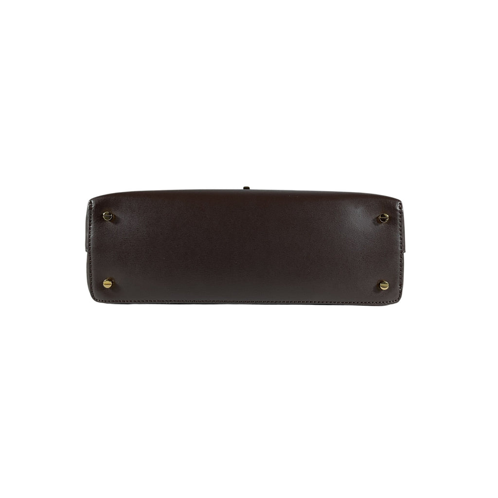 Toteme 'T-Lock' Brown Leather Textured-Leather Clutch OS