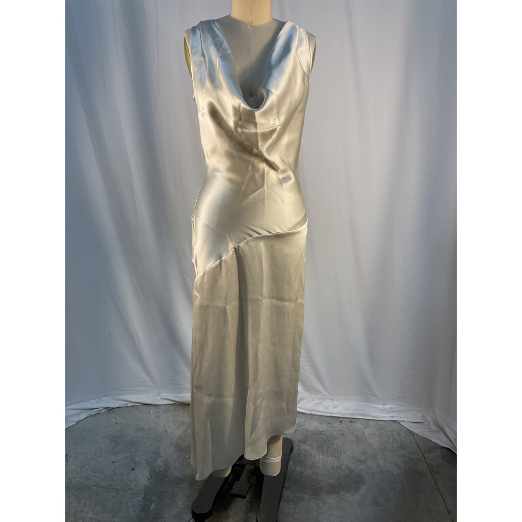 Magda Butrym Silver Silk Asymmetrical Midi Dress Size 2 - NWT