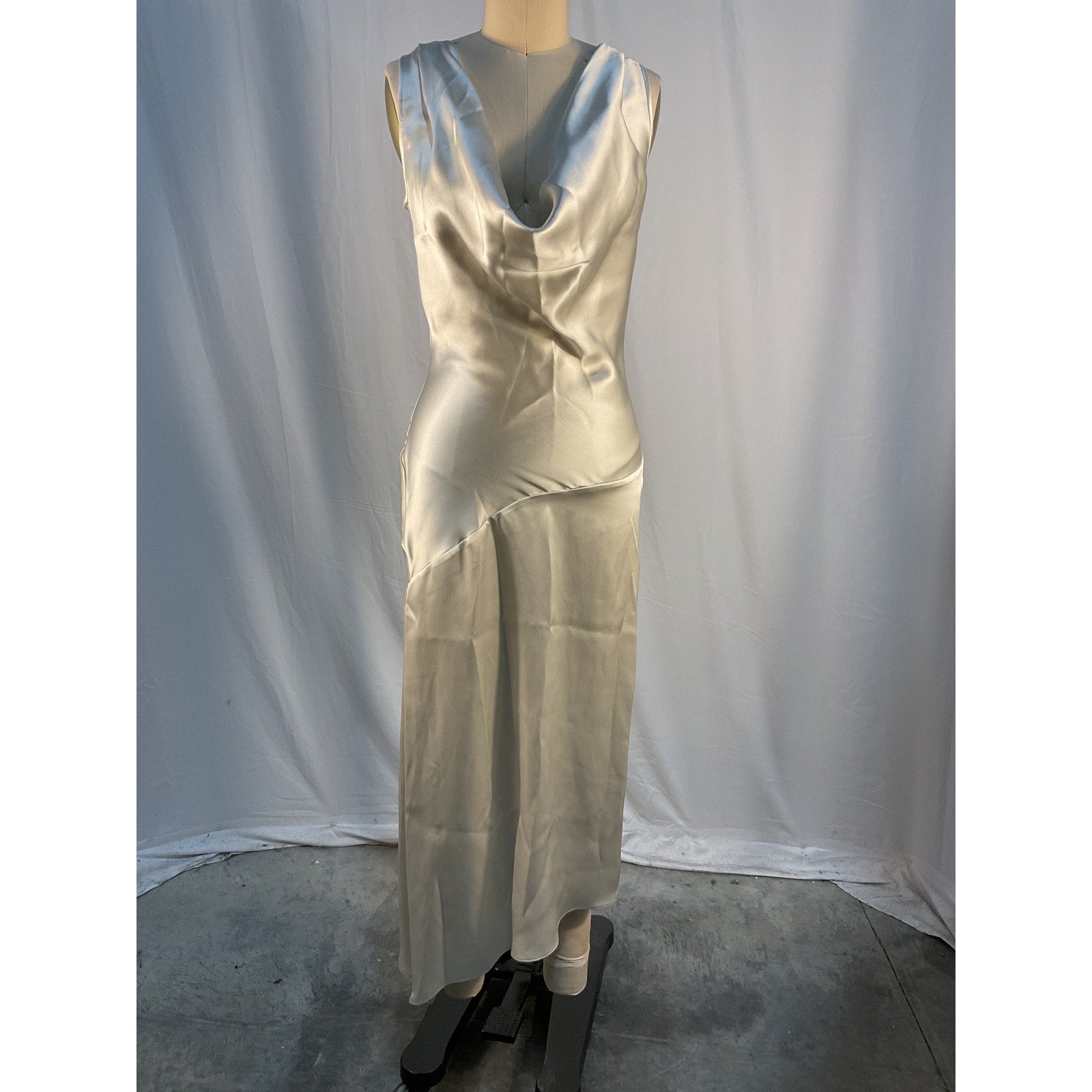 Magda Butrym Silver Silk Asymmetrical Midi Dress Size 2 - NWT