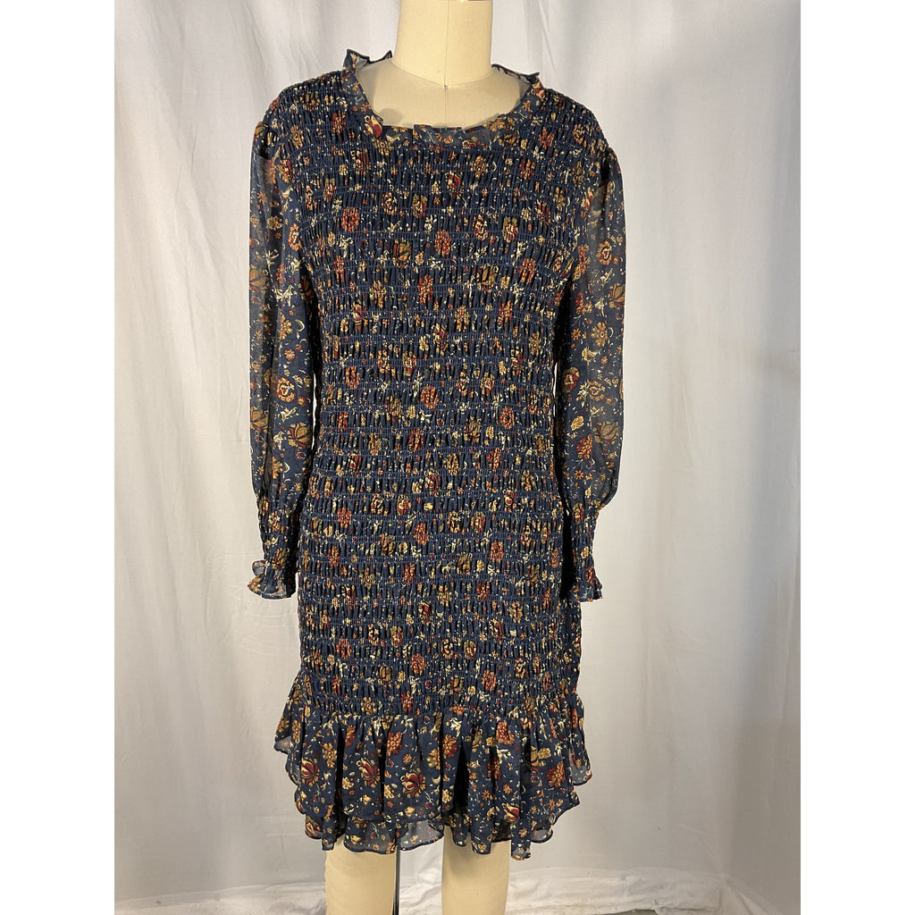 Veronica Beard 'Farha' Blue Long Sleeve Smocked Mini Dress Size 10