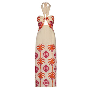 Johanna Ortiz Tropical Ecru Orange Pink Water Adventure Dress Size 0