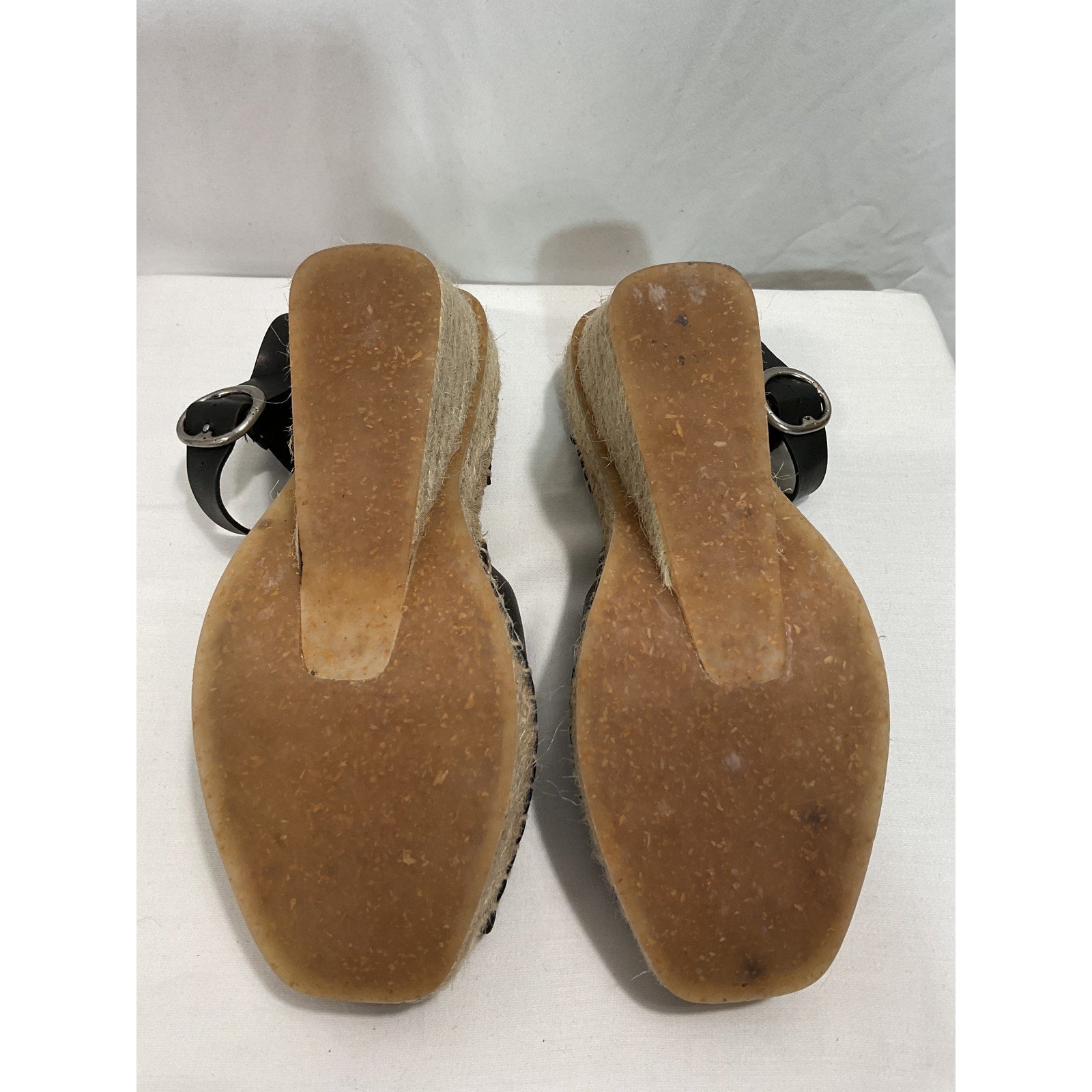 Rag & Bone 'Santiago' Black Leather Espadrille Peep Toe Platform Wedge Sandal Size 9.5