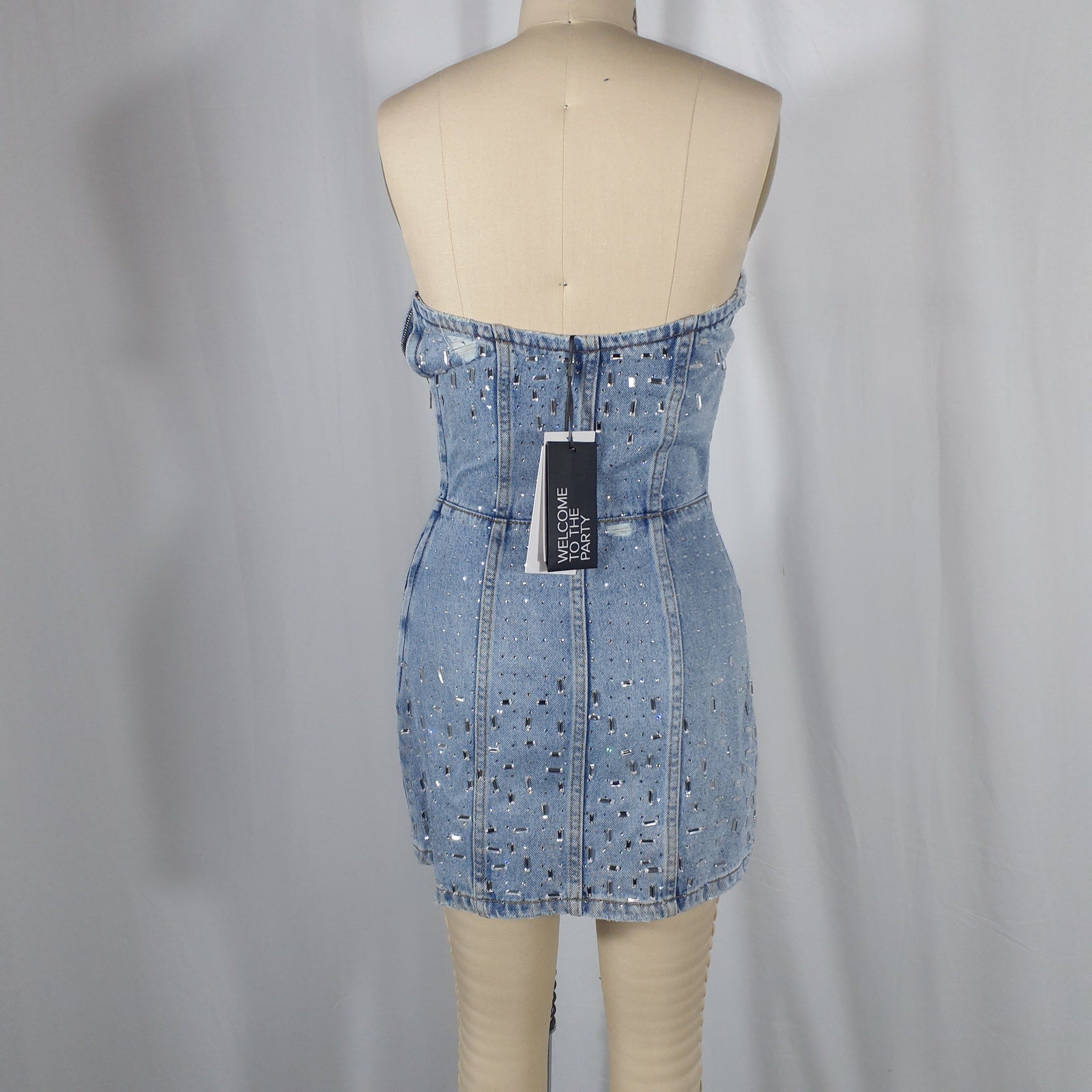 Retrofete 'Kamna' Blue Crystal / Bead Embellished Denim Dress Size XS - NWT