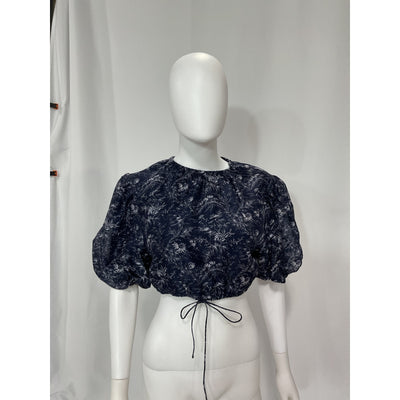 Sir. 'Caprice' Black Puff-Sleeve Cropped Cotton Top Size 4