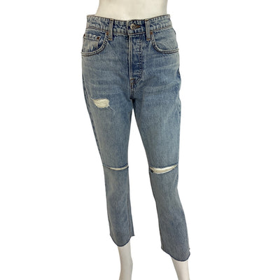 Grlfrnd Distressed Point Loma Karolina Petite High Rise Straight Crop Denim Jeans Size 26