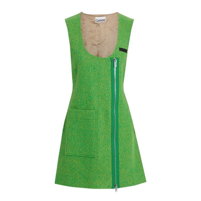 Ganni Chic Green Wool Zip Front Mini Dress Size 32 EU / US 0