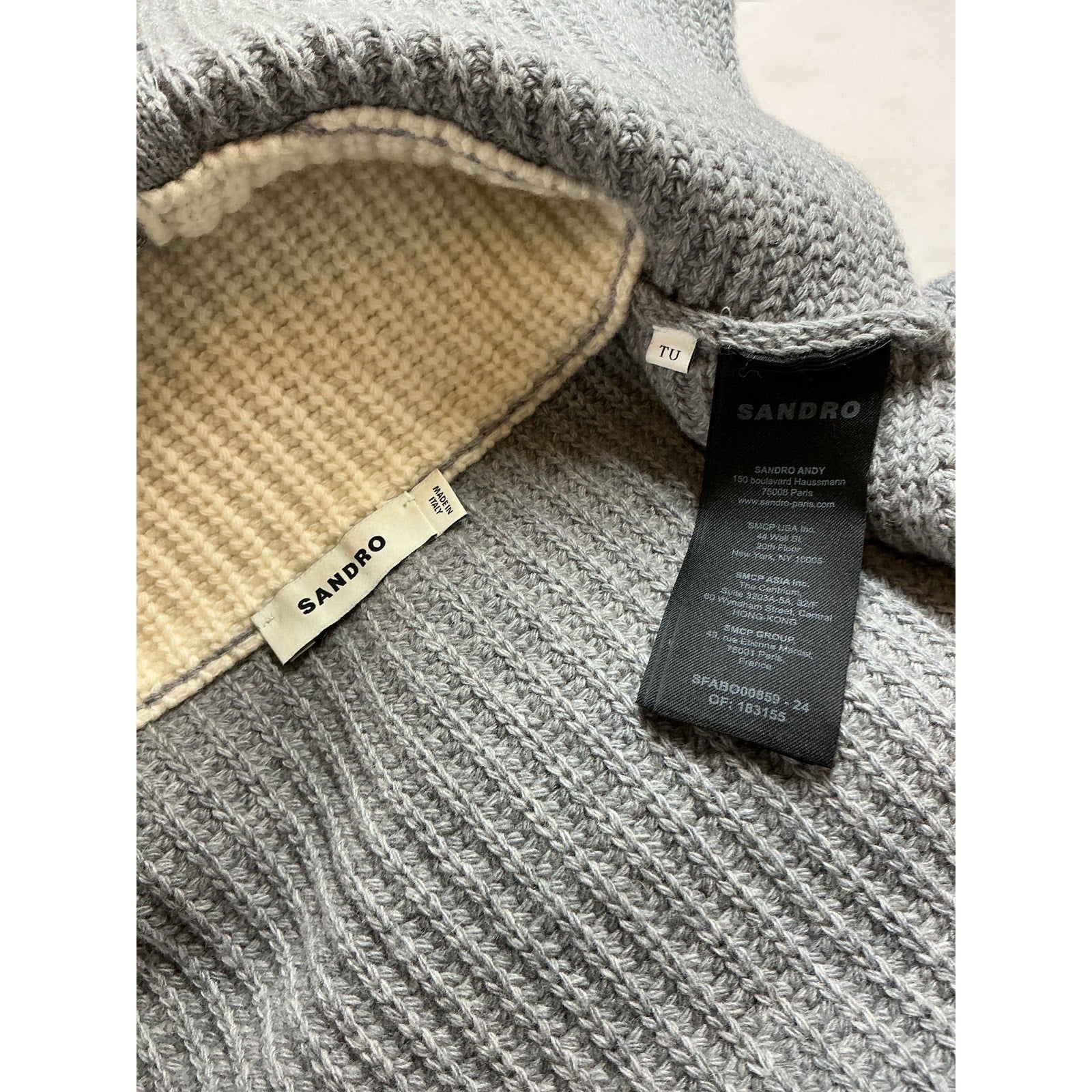 Sandro Grey Wool Half-Zip Scarf Size OS