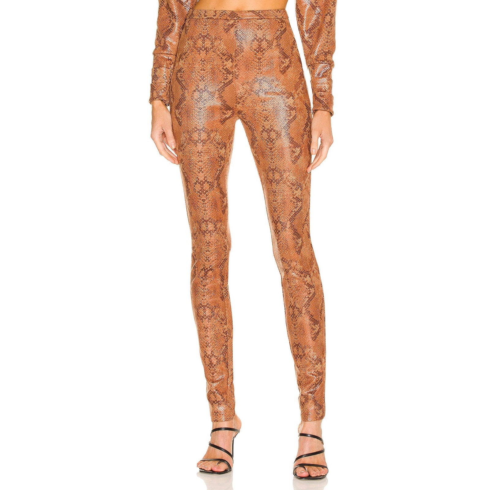 Michael Costello 'Lexington' Tan Snakeskin Embossed Faux Leather Pant Size M