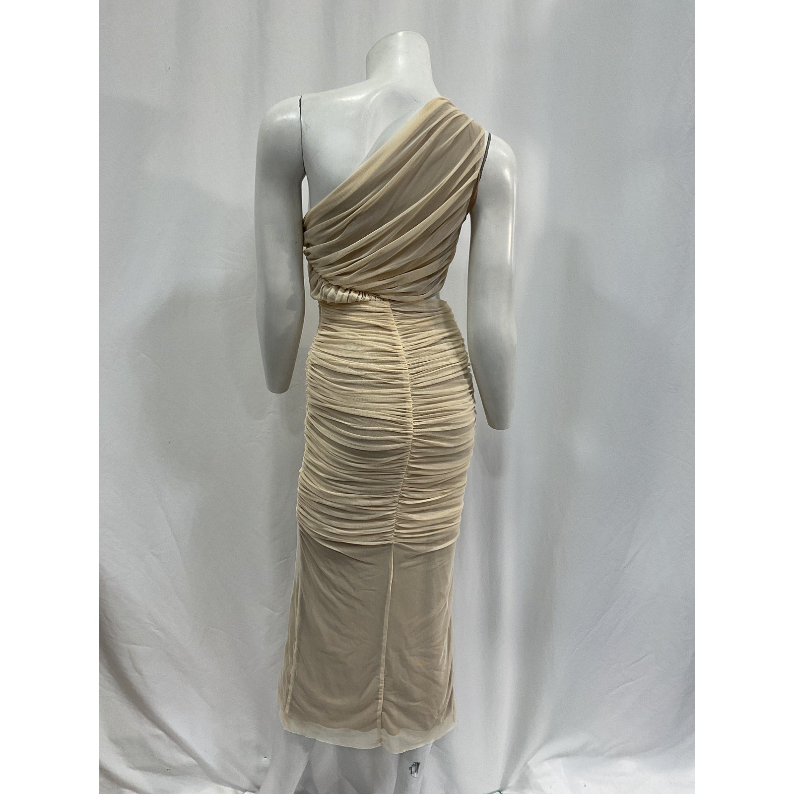 Simkhai 'Seraiah' White Gathered One Shoulder Midi Dress Size S