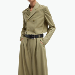 Tibi 'Tropical' Green Polyester Wool Cropped Lean Double Breasted Shirt Jacket Size 2