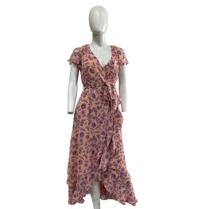 HATCH X A Pea In The Pod Feminine Peach Floral Flutter Sleeve Wrap Dress Size S