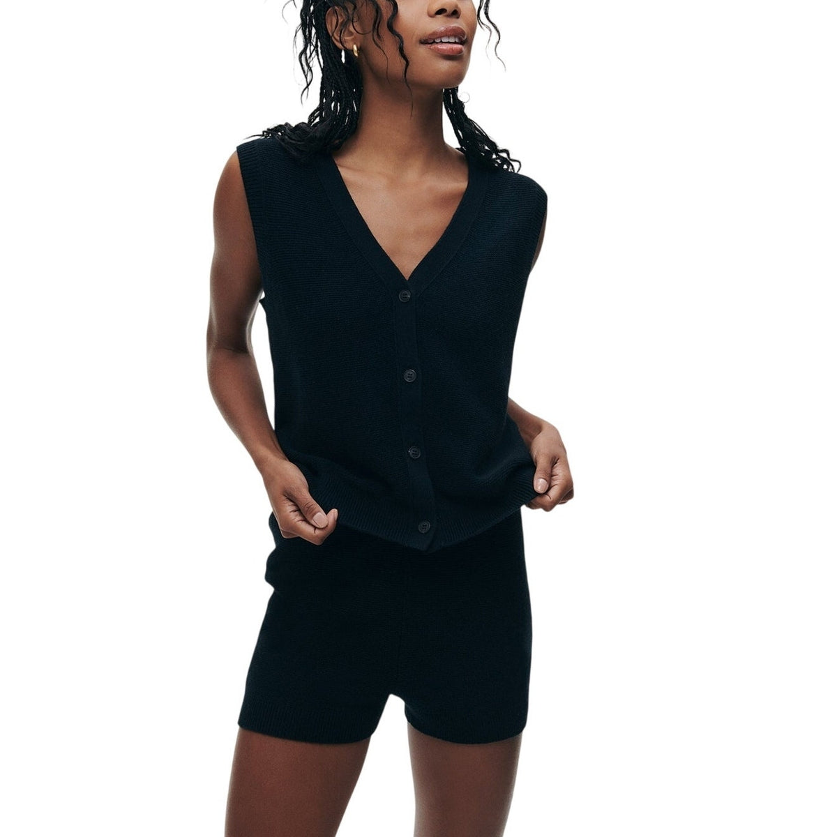 Naadam Textured Black Button Up Cardigan Vest Size XS