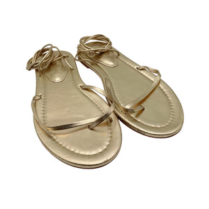 Porte & Paire Metallic Gold Lace-Up Sandals Size 38 EU