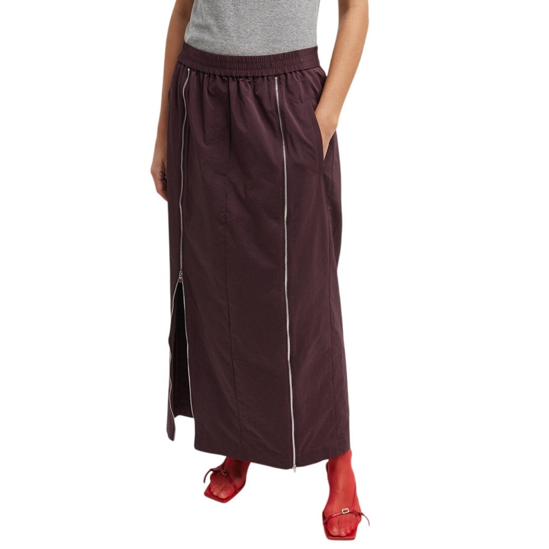 Tibi Technical Burgundy Zipper Maxi Skirt Size S