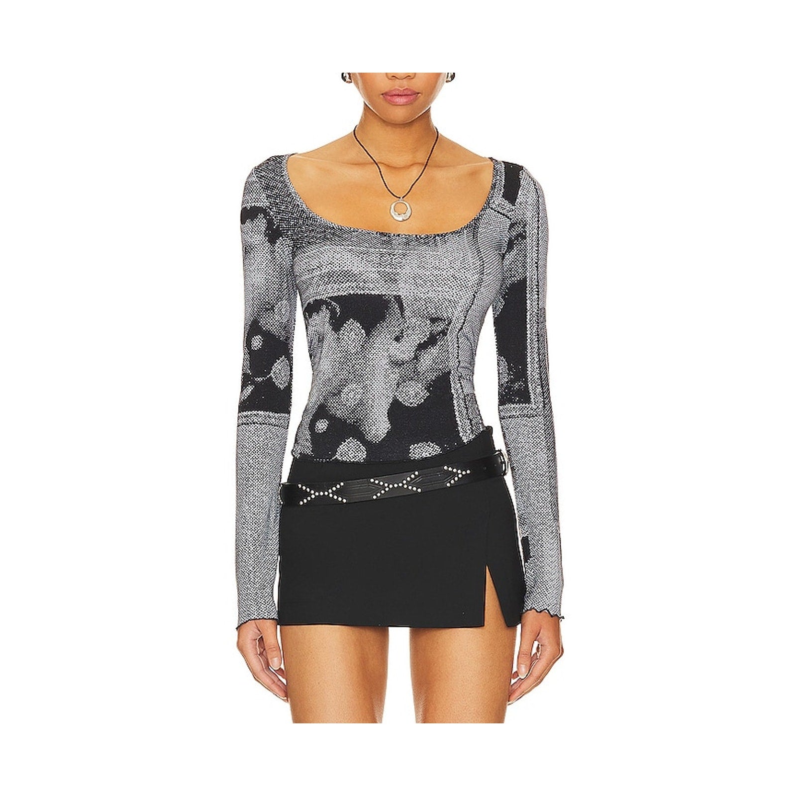 Miaou 'Victoire' Black Crew Neck Top Size XS