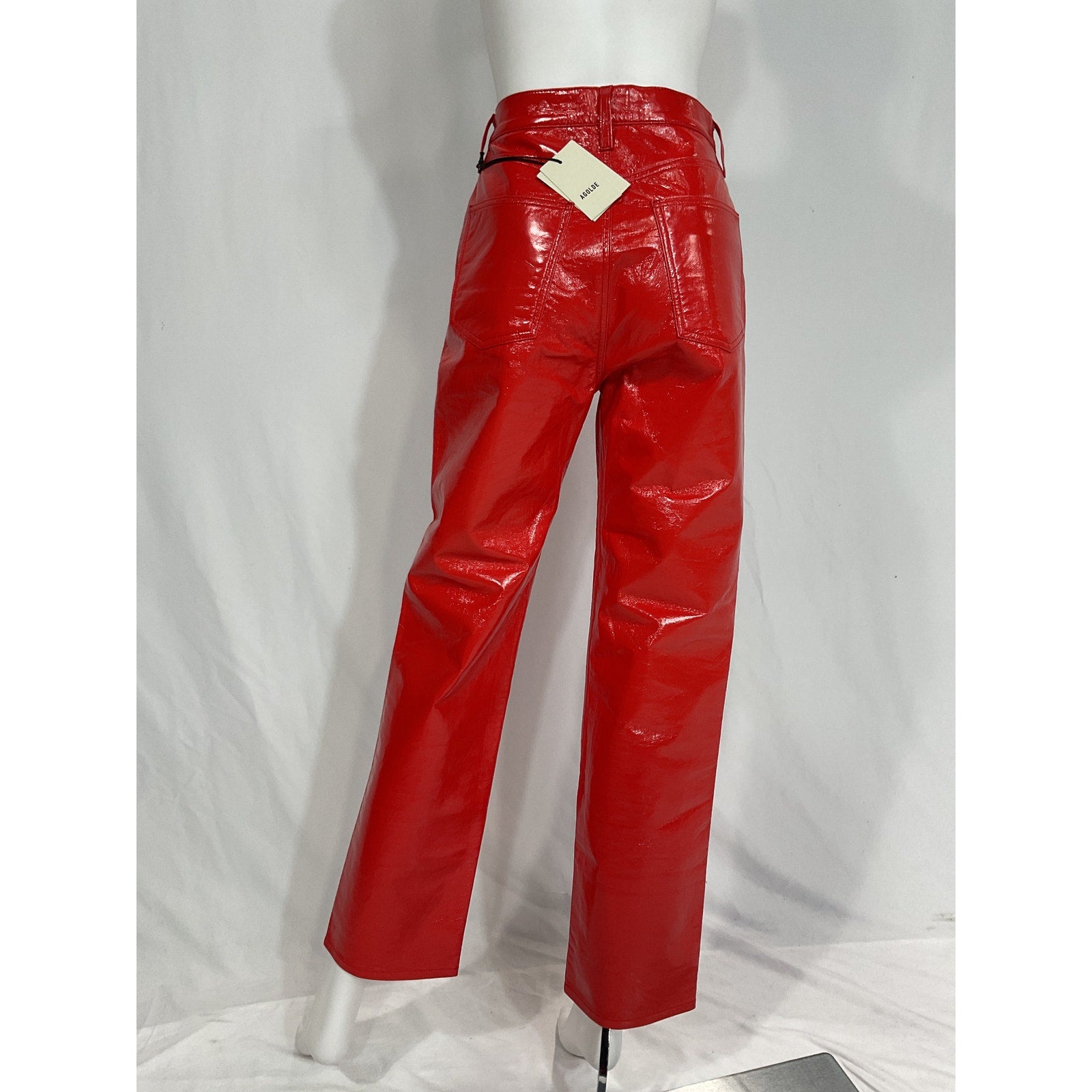 Agolde Red Recycled Leather '90's' Pinch Waist Pants Size 27