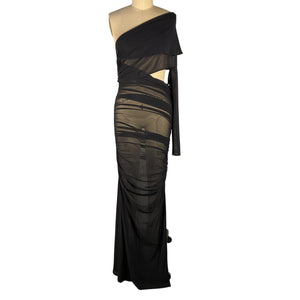 Atlein Asymmetric Black Draped Cutout Dress Size 36 FR / US 4