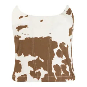 Miaou 'Leia' Brown Cotton Cow-Print Corset Top Size XS