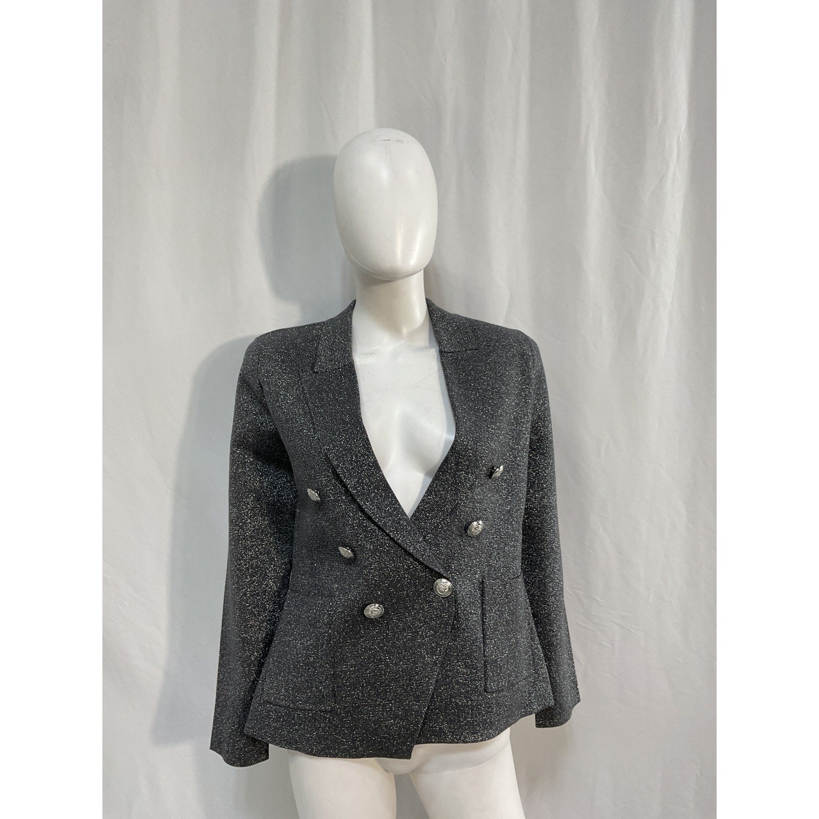 L'Agence 'Kenzie' Silver Cotton Metallic Knit Blazer Size M - NWT