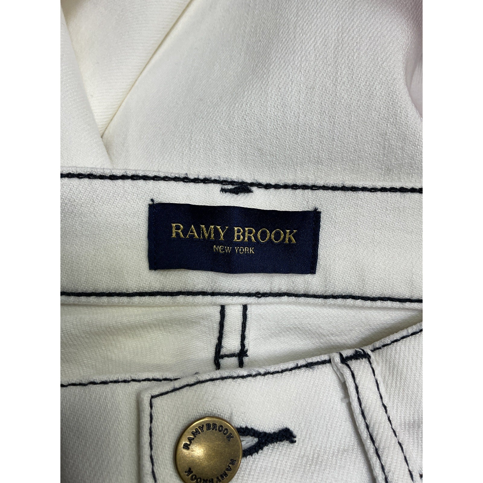 Ramy Brook 'Tyra' White Cotton  Contrast Mid-Rise Flare Jean Size 24