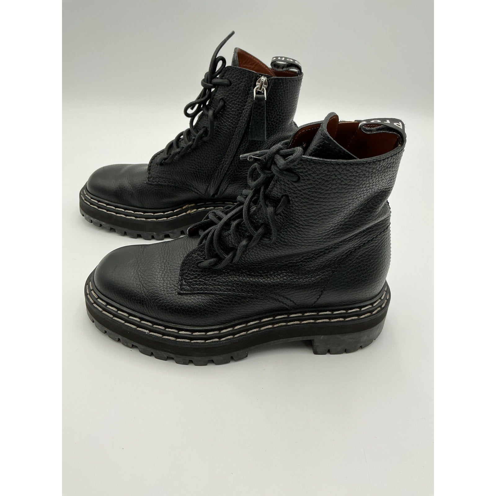 Proenza Schouler Lug Black Leather Sole Combat Boots Size 6