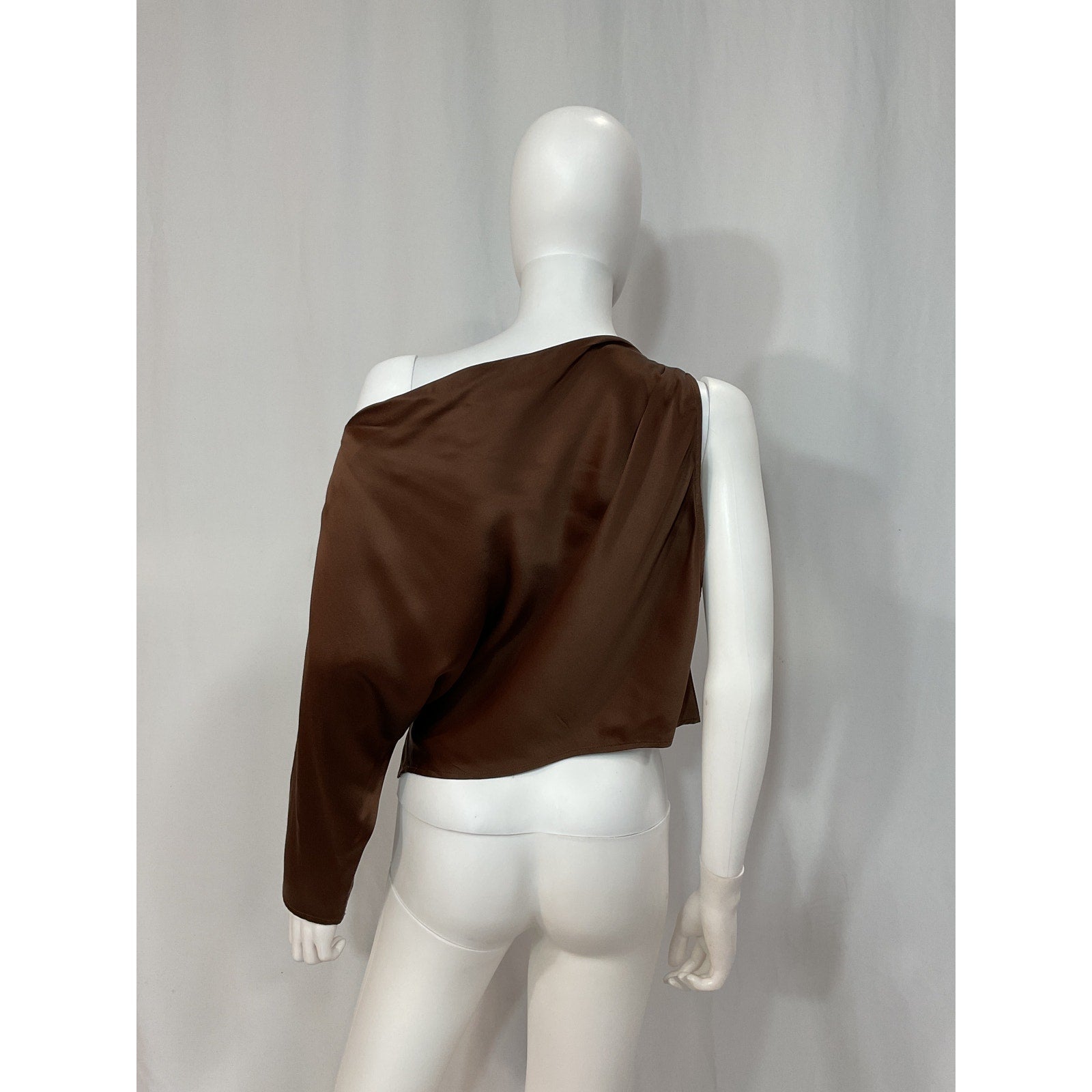 The Sei One Sleeve Off Shoulder Brown Silk  Drape Top Size 4