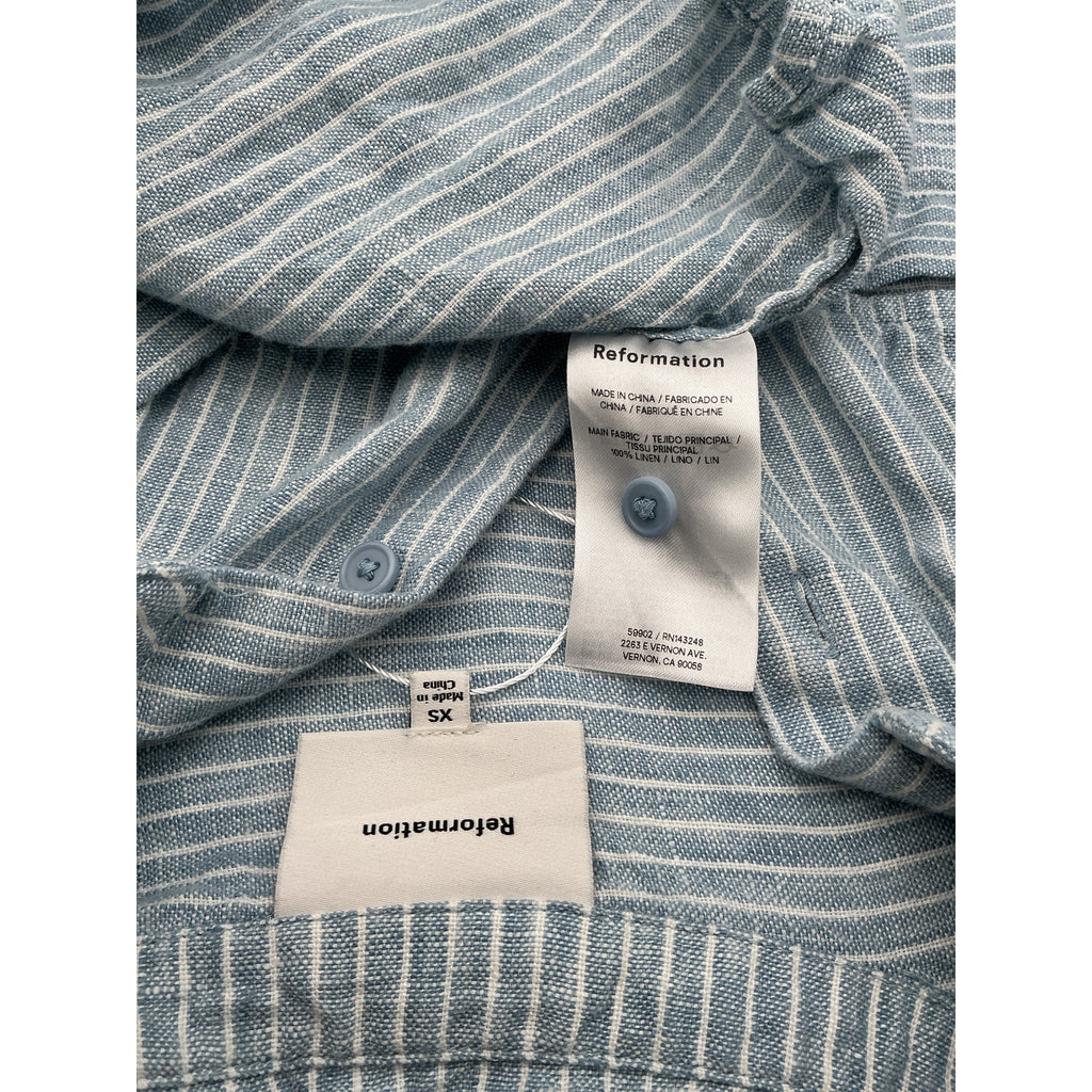 Reformation 'Ian' Blue Linen Oversized Linen Shirt Size XS