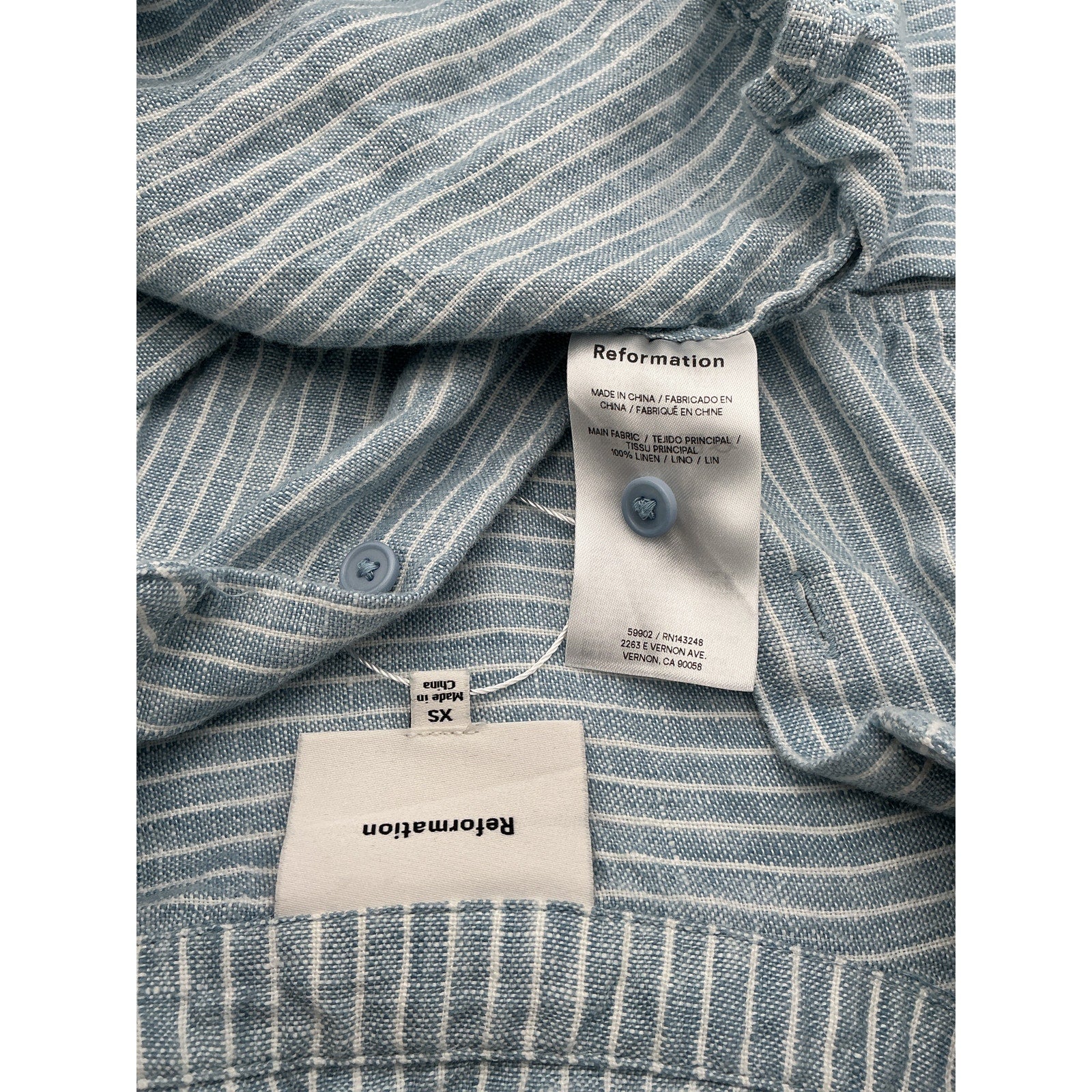 Reformation 'Ian' Blue Linen Oversized Linen Shirt Size XS